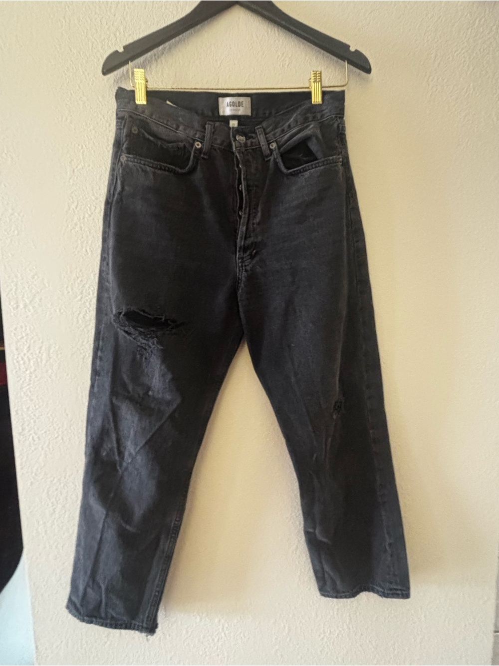 Agolde Women's Black Distressed 90’s Crop Jeans